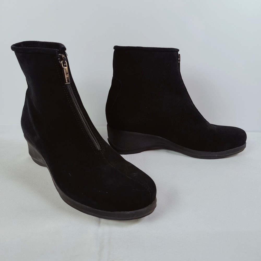 La Canadienne Shiane Black Suede Waterproof Wedge Ankle Boots 8.5 M Canada